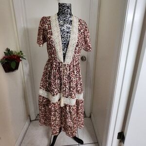 Rose flower floral  prairie  open front long duster cover up dress